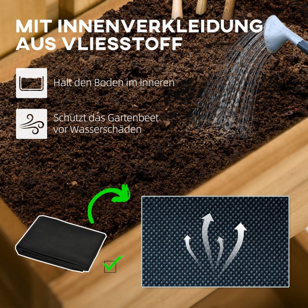 Outsunny Hochbeet Massivholz, Pflanzbeet Frühbeet Gartenbeet mit verstellbarem Blumenkasten, Wand, Pflanzkasten Pflanzkübel 60x16x80cm für Terrasse, Balkon, Gartenspalier für Blumen, Pflanzen, Natur