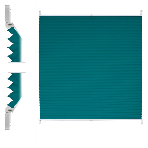 ECD Germany Plissee Klemmfix ohne Bohren 60 x 100 cm Petrol Blickdicht Sonnen- und Sichtschutz Faltrollo Jalousie mit Klemmträger für Fenster & Tür EasyFix Plisseerollo Lichtdurchlässig Fensterrollo