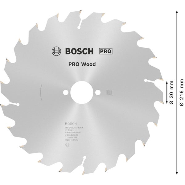 Bosch PRO Wood Kreissägeblatt 216 x 2,6 x 30 mm - 2608838410