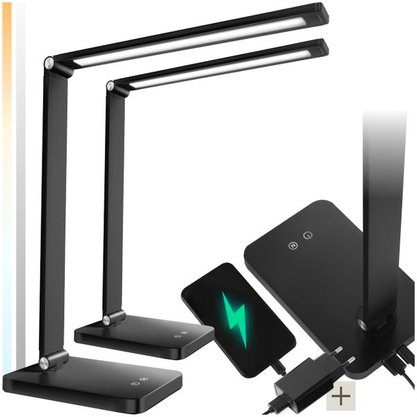 tectake Novaly Schreibtischlampe Novaly, LED, dimmbar, klappbar, 5W inklusive USB-Anschluss schwarz