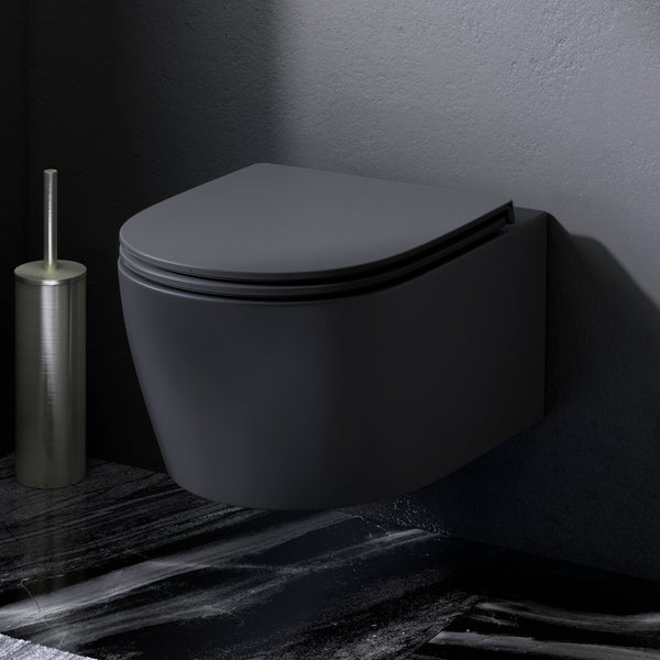 AM.PM Wand-WC  Tiefspüler ohne Spülrand schwarz glänzend mit WC-Sitz CXB1700MBSC X- Joy S