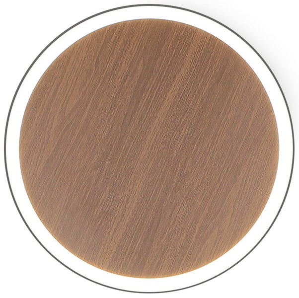 Runde Abdeckung mit Holzmaserung und feiner Struktur.