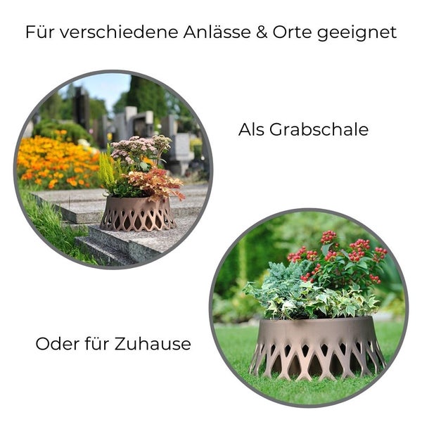 Grabschale mit Selbstbewässerung und Wasserüberlauf Friedhof Grab Vase bronze Ø 30