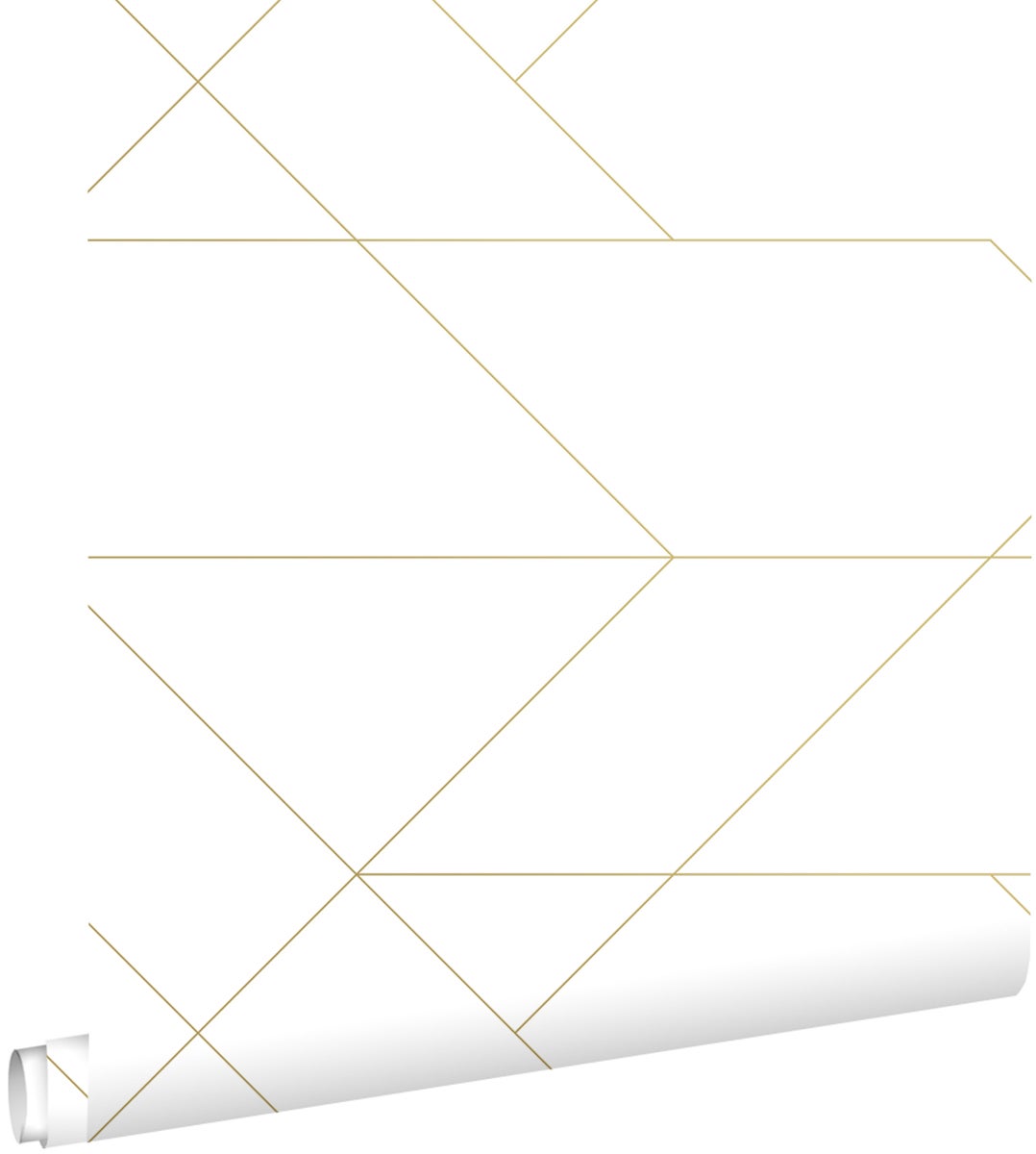 ESTAhome Tapete grafische Linien Weiß und Gold - 0,53 x 10,05 m - 139143