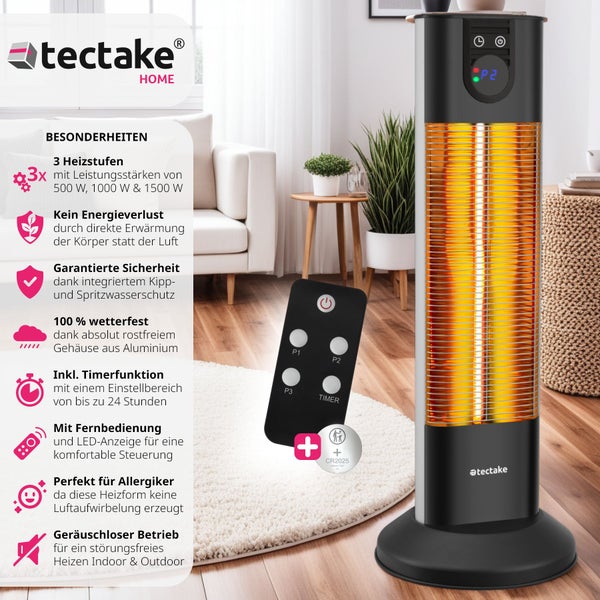 Infrarotheizstrahler tectake Solaris Terra 29 x 29 x 76,5 cm 3 Leistungsstufen 500, 1000 und 1500 W schwarz
