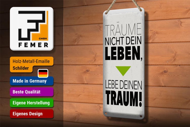 Blechschild Spruch Leben lebe deinen Traum 27x10cm