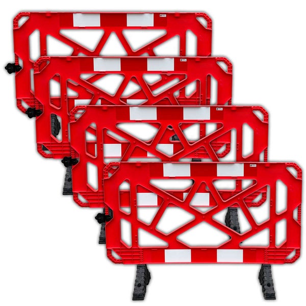 Absperrgitter, Schachtabsperrung rot mit Reflexfolie 1500x1000mm PVC-Drehbare Füße / 4 Stück / rotes Gitter