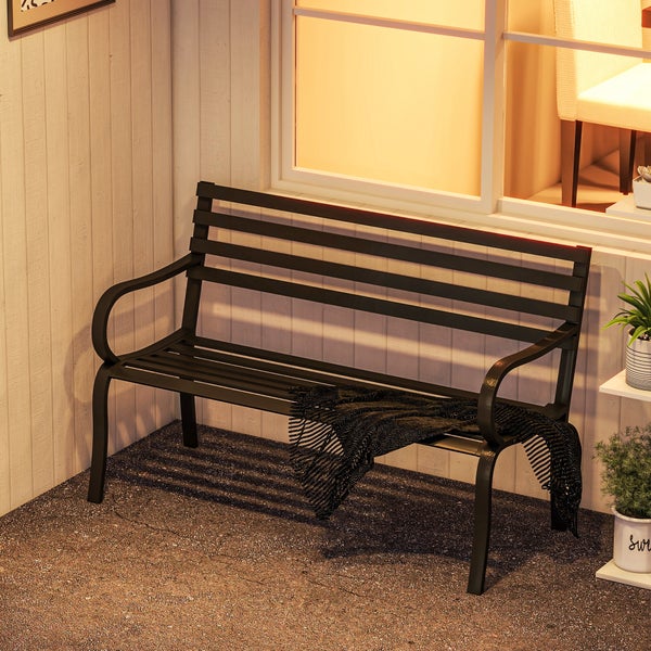 Outsunny Gartenbank, Sitzbank, 127 x 58 x 82 cm, Metall, Schwarz