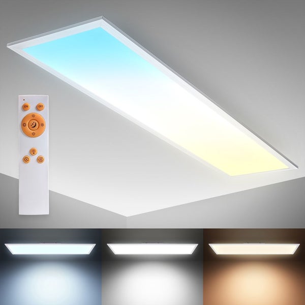 Rechteckiges LED Panel für die Decke inklusive Fernbedienung, dimmbar mit einstellbarer Lichtfarbe.