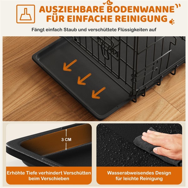 Ausziehbare Bodenwanne für einfache Reinigung eines Hundehauses.