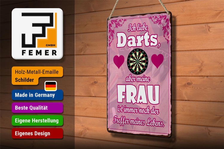Blechschild Spruch 20x30cm ich liebe Darts aber meine Frau