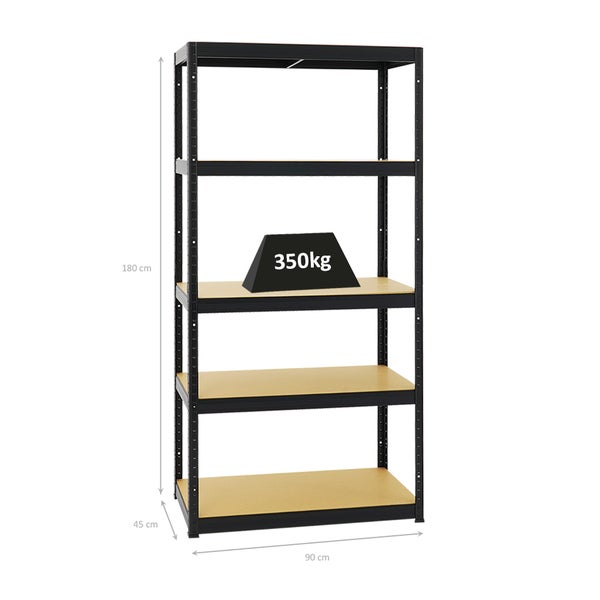 PROREGAL Schwerlastregal Slim Elephant S HxBxT 180 x 90 x 45 cm 5 Ebenen Fachlast 350 kg Schwarz