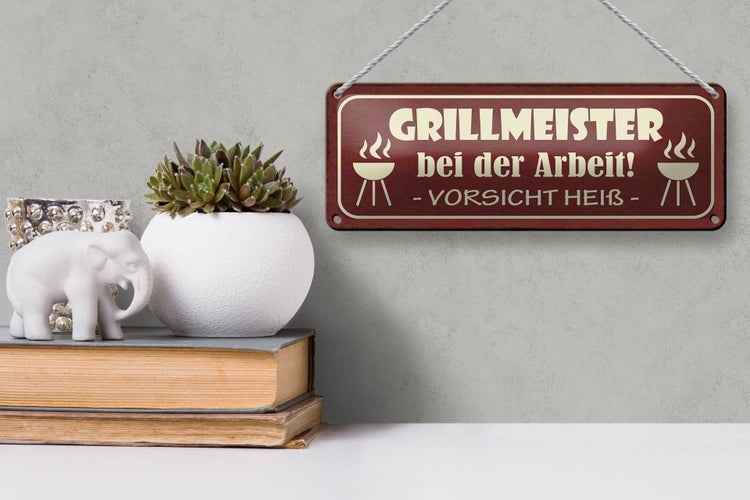Blechschild Spruch 27x10cm Grillmeister bei der Arbeit heiß Dekoration