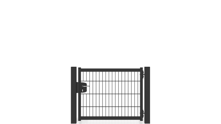 Gartentür ZAUNGURU BASIC-Line aus Metall, Höhe: 83cm, Breite: 123cm, 1-flügelig inkl. Pfosten, Locinox-Schloss und Zubehör, Feuerverzinkt und zusätzlich in RAL 7016 Anthrazitgrau pulverbeschichtet