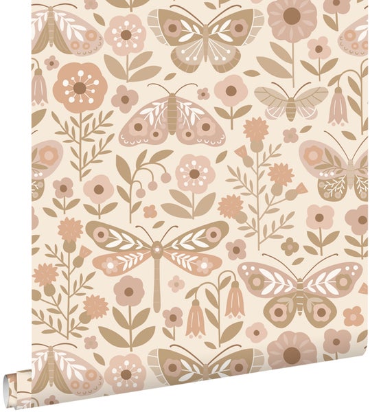 Tapetenrolle mit Schmetterlings- und Blumenmuster