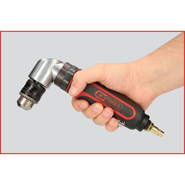 Handgehaltener pneumatischer Winkelbohrer von KS Tools mit Bohrfutter und Druckluftanschluss.