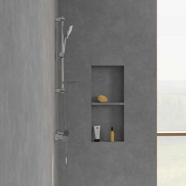 Villeroy & Boch Universal Showers Duschgarnitur, Duschgarnitur Set mit verstellbarem Handbrausehalter und Handbrause mit 3 Strahlarten, Duschsystem mit rundem Duschkopf, Chrom
