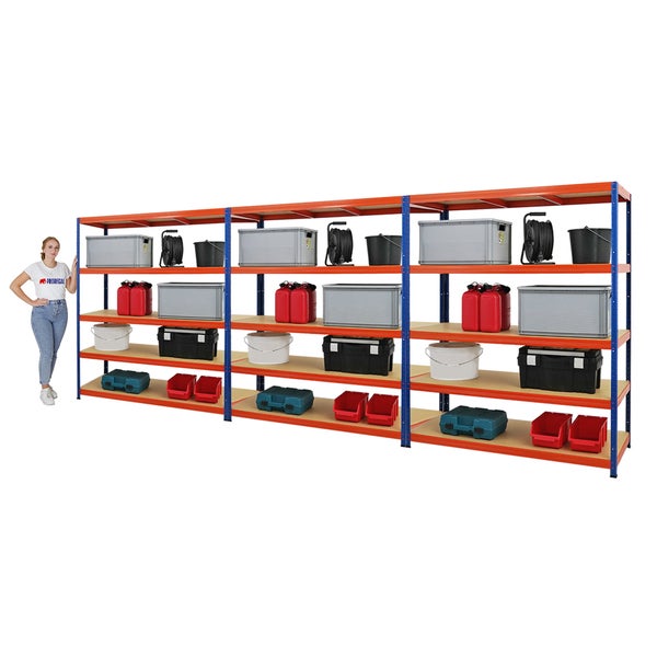 PROREGAL Mega Deal 3x Schwerlastregal Giant Elephant HxBxT 180 x 150 x 60cm Fachlast 200kg Blau-Orange