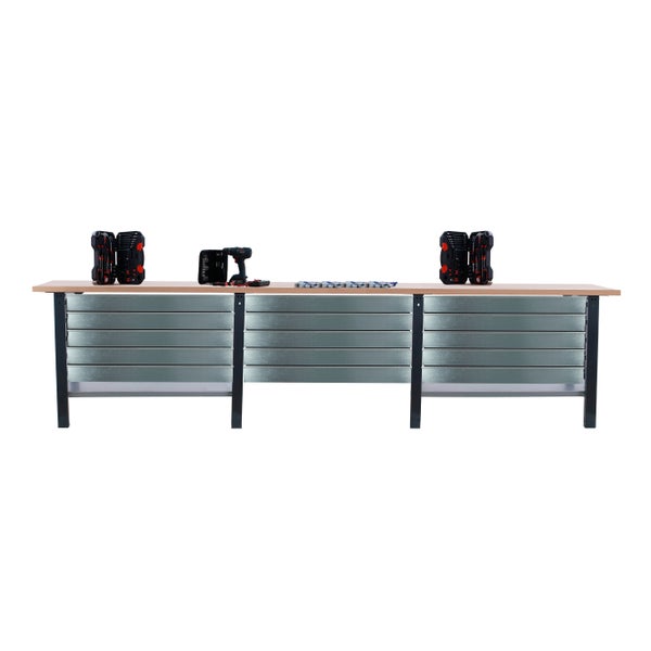 Werkbank BUFFALO WOOD mit 15x Schublade| HxBxT 86,5x300x75cm | Traglast 1000kg | Anthrazit