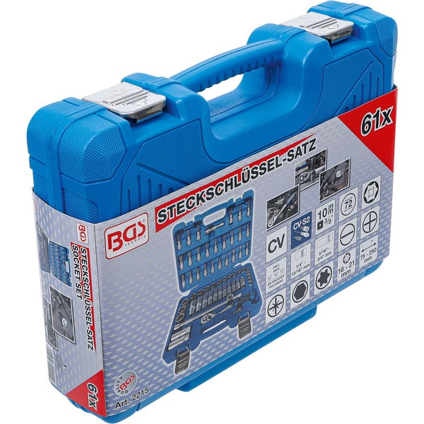 BGS Technic Steckschlüsselsatz mit diversen Bits und Stecknüssen im blauen Koffer