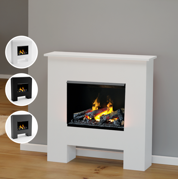 GLOW FIRE Elektrokamin 'Poseidon Opti Myst' | Wasserdampf Kamin mit Heizung inkl. Holz in weiß als Standkamin| HxBxT: 102x97x23 cm