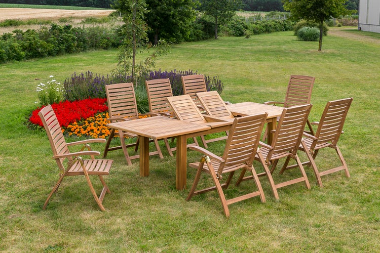 Paraiba Gartenmöbelset 9tlg. Klappsessel, Ausziehtisch 180 (220/260) x 100 cm