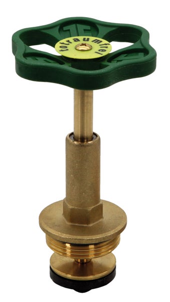 Ventiloberteil aus Messing mit grünem Handrad, totraumfrei