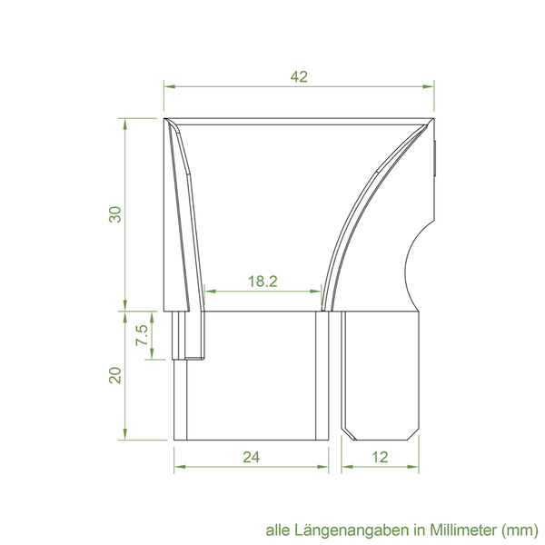 Technische Zeichnung eines Bauteils mit Maßangaben in Millimetern für die Montageplanung.