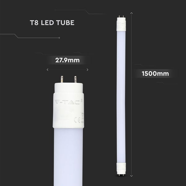 T8 LED-Röhre von V-TAC mit einem Durchmesser von 27,9 Millimetern und einer Länge von 1500 Millimetern.