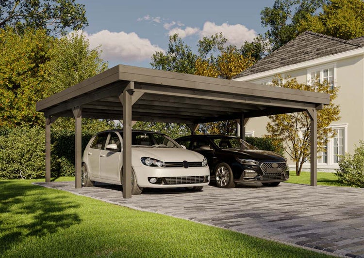 Alpholz Doppelcarport Olaf Grey Line Carport aus Holz in Grau, Unterstand Überdachung mit Montagematerial