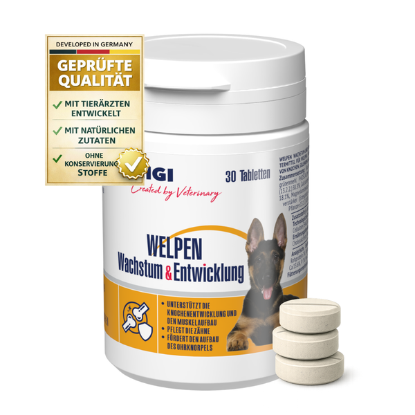 GIGI Nahrungsergänzungsmittel für Welpen Wachstum und Entwicklung, 30 Tabletten, natürliche Inhaltsstoffe, ohne Konservierungsstoffe.
