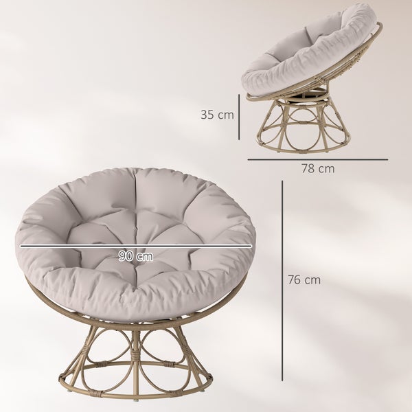 Outsunny Papasansessel Rattan 360° drehbar Korbsessel mit Sitzkissen Durchmesser 120 cm runder Outdoor Rattansessel Drehsessel Loungesessel Liegesessel für Wohnzimmer Garten Balkon Hellgrau