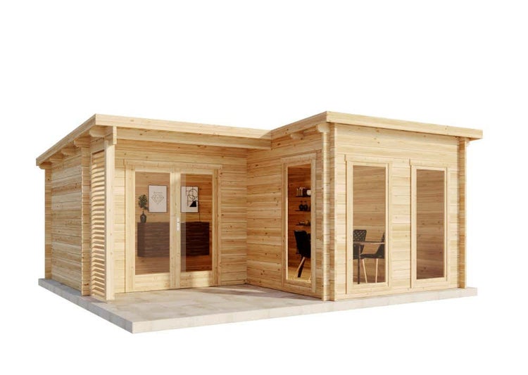 Alpholz Gartenhaus Orkus-44 Plus Gartenhaus aus Holz, Holzhaus mit 44 mm Wandstärke inklusive Terrasse, Blockbohlenhaus mit Montagematerial, Naturbelassen 5,4x5m