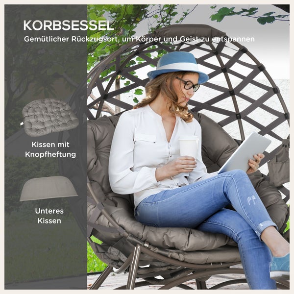 Outsunny 2tlg. Gartenstuhl-Set, 118L x 75B x 142H cm, Stahl, Polyester, PP-Schaumstoff, Sand