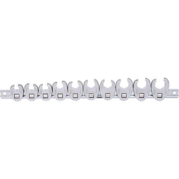 Satz Gabel-Ringschlüssel von 10 mm bis 19 mm auf einer Schiene