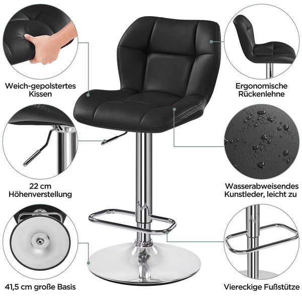 Barhocker mit Kunstlederbezug, höhenverstellbar und mit Fußstütze
