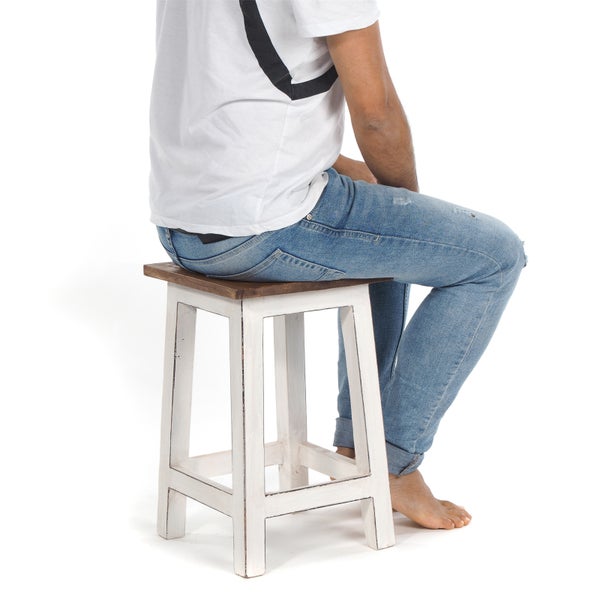 Hocker MADERO<br /> Recyclingholz 06 weiß-landhaus