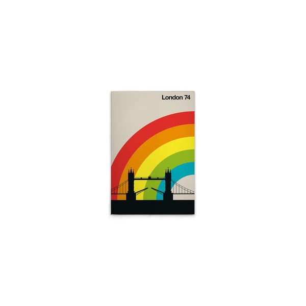Poster London 74 mit Regenbogen und Tower Bridge Silhouette