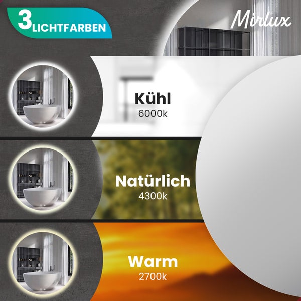 Mirlux Badezimmerspiegel mit LED Beleuchtung, Wandspiegel Rund,  Anti Kondensations Duschspiegel,  80CM