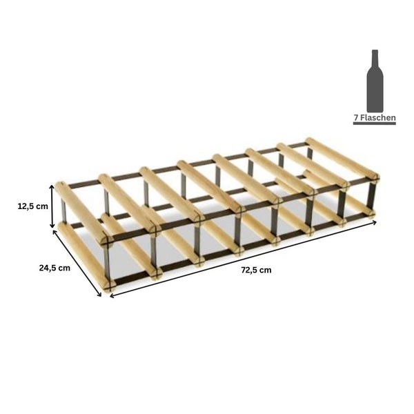 PROREGAL Modulares Weinregal Vinotega Mod Metal HxBxT 12,5 x 72,5 x 24,5 cm 7 x 1 Flaschen Massives Kiefernholz Natur