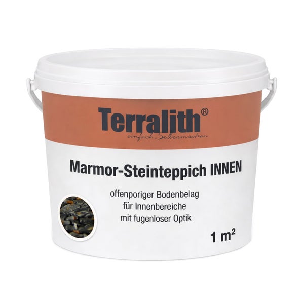 Terralith Marmor-Steinteppich für Innenbereiche, offenporiger Bodenbelag für eine fugenlose Optik, 1 Quadratmeter.