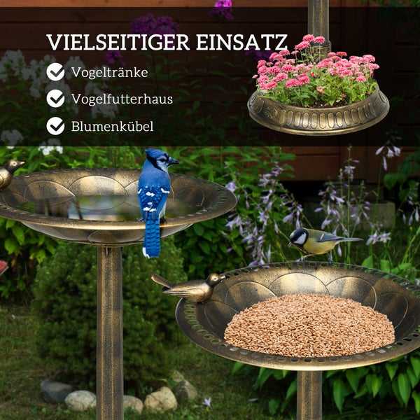 Outsunny 2 in 1 Vogeltränke Stehend, Vogelbad aus Kunststoff, frostsicher Vogelbecken, Winterfest Wassertränke für Wildvögel, Wasserschale, Wasserstelle für Garten Terrasse Balkon 50x50x72cm, Bronze