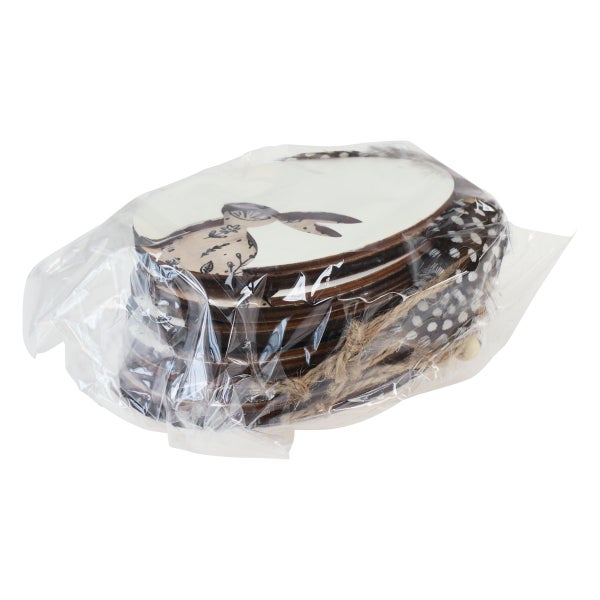 Verpackung mit Holzscheiben mit Hasenmotiv für Bastelarbeiten