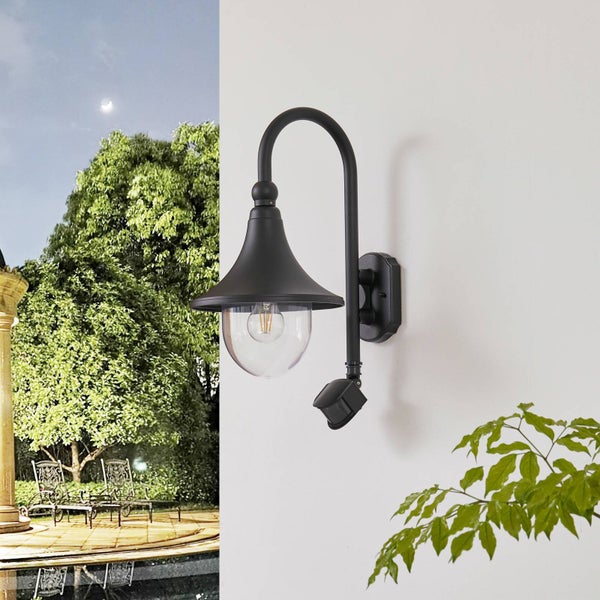 Lindby Wandleuchte außen Daphne mit Bewegungsmelder (spritzwassergeschützt (Modern) in Schwarz aus Aluminium (1 flammig, E27) - Wandlampe für Außenwand/Hauswand Haus Terrasse und Balkon