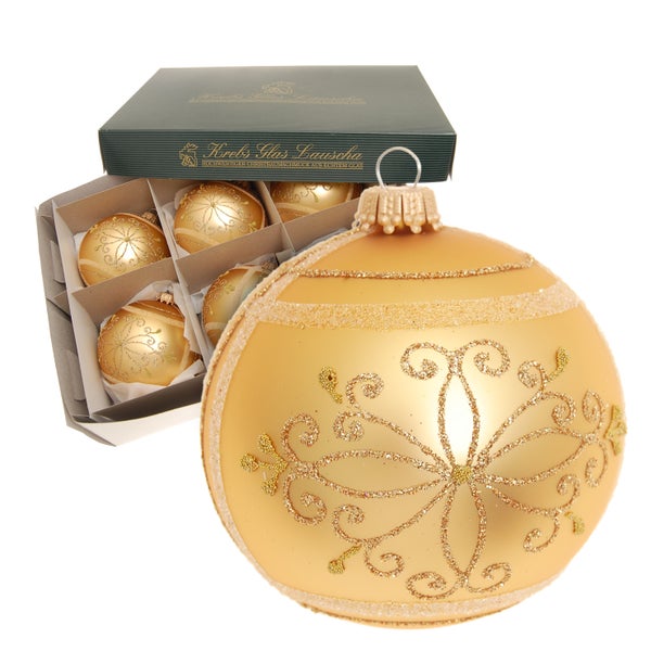 Glaskugel Barocke Blume (Simple Gold), Gold Satin, 6 Stck., Weihnachtsbaumkugeln, Christbaumschmuck, Weihnachtsbaumanhänger