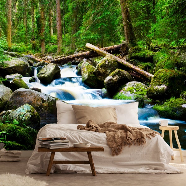Fototapete 3D Wasserfall Wald Vlies Tapete Wohnzimmer 400X280 cm