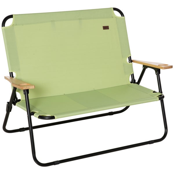 Outsunny Campingstuhl 2-Sitzer klappbar tragbar Gartenstuhl Regiestuhl Klappstuhl mit Getränkehalter für Outdoor Picknick Wandern max. Belastung 160 kg Hellgrün 114 x 67 x 80 cm