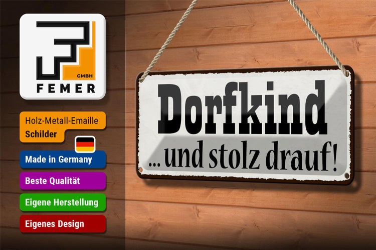 Blechschild Spruch 27x10cm Dorfkind und stolz drauf Dekoration Wand Dekoration