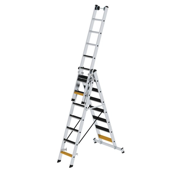 PROREGAL Stufen-Mehrzweckleiter 3-Teilig mit Traverse und Clip-Step R13 3 x 7 Stufen