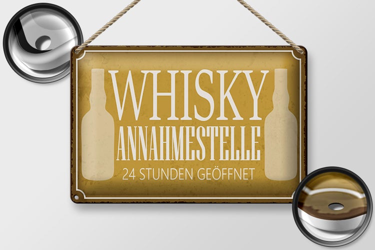 Blechschild Spruch 30x20cm Whisky Annahmestelle 24 Stunden